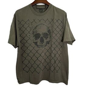 ANCHOR‎ BLUE Army Green Skull Chain Link Grunge Cotton T-Shirt Size 2XL